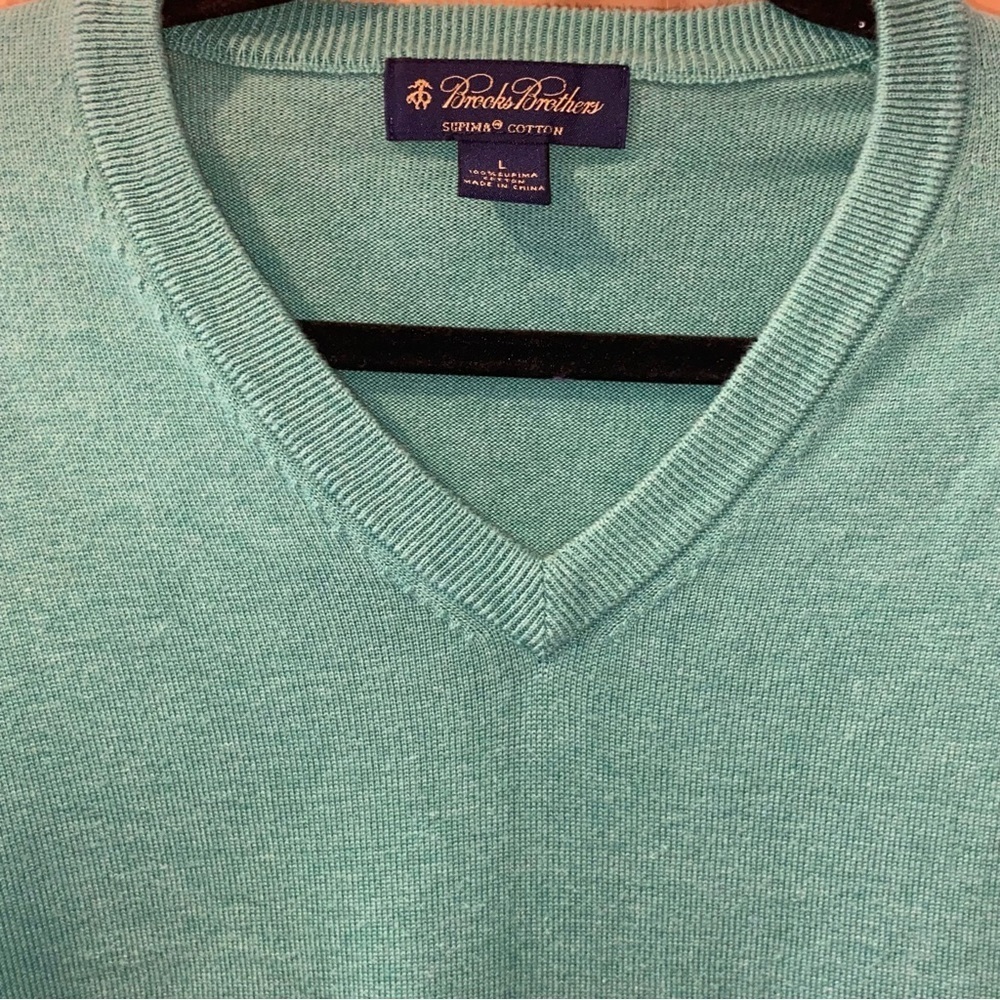 Men's Brooks Brothers V Neck 100% Supima Cotton Green Size Large - Picture 4 of 7